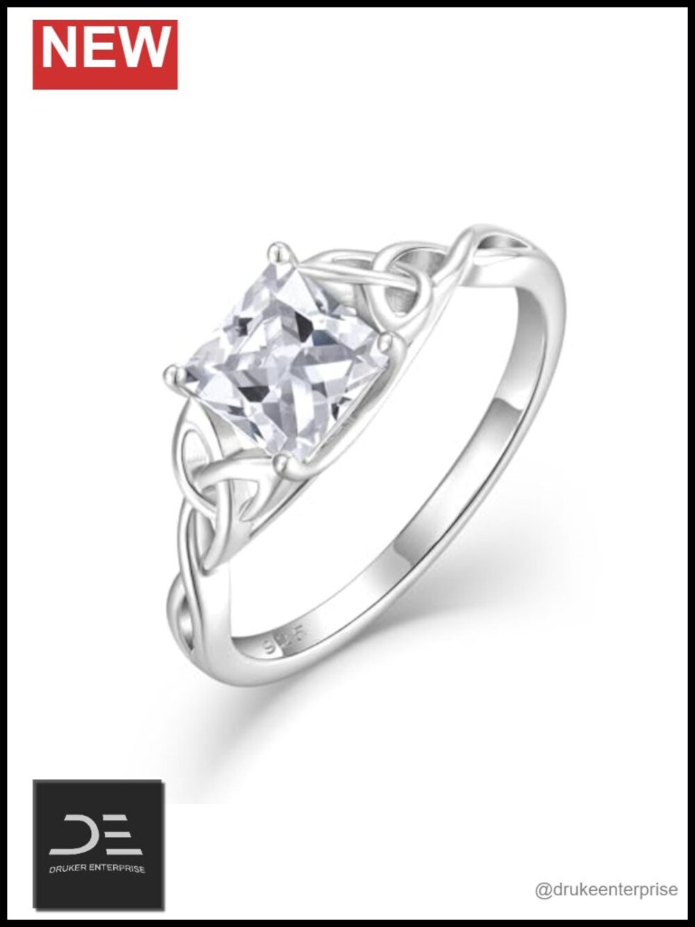 Celtic Birthstone Ring 925 Sterling Silver Halo Promise Ring Women Size 7